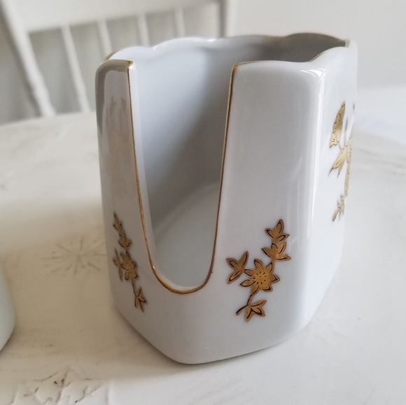 Set of 2 Vintage Japan Andrea By Sadek Gold Floral Design Spoon Utensil Holder - Picture 3 of 12